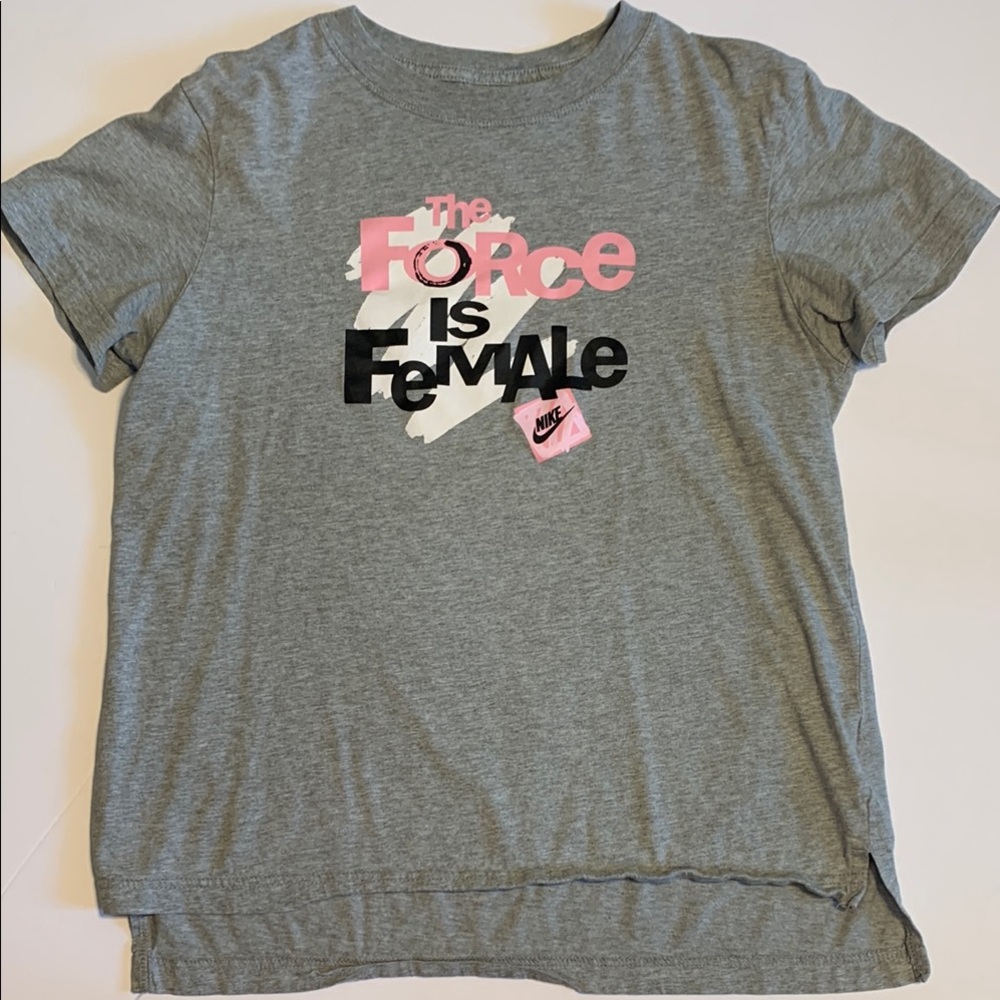 Nike Gray and Pink Short Sleeve Tee Graphic Design XL "The Force is Female"